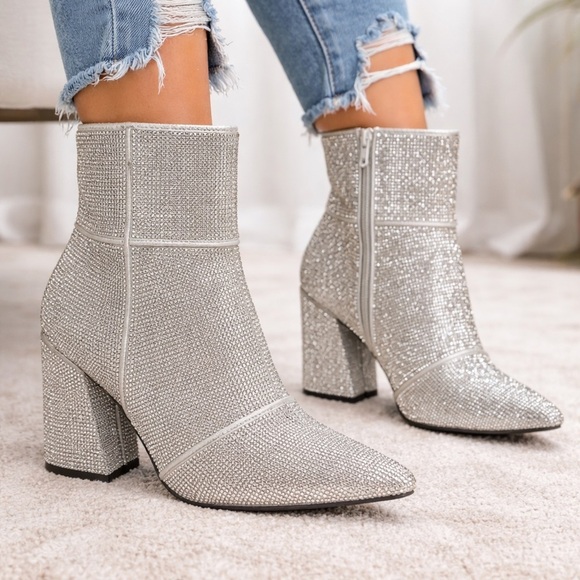 a new day Shoes - A New Day Silver Sparkly Ankle Boots Size 8.5 Block Heel